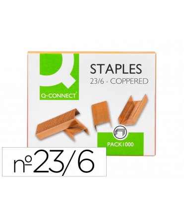 Grapas q-connect nº 23/6 cobreadas caja de 1000 unidades