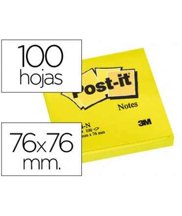 Bloc de notas adhesivas quita y pon post-it 76x76 mm amarillo neon con 100 hojas