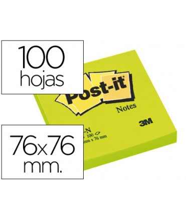 Bloc de notas adhesivas quita y pon post-it 76x76 mm verde neon con 100 hojas