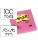 Bloc de notas adhesivas quita y pon post-it 76x76 mm fucsia neon con 100 hojas