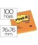 Bloc de notas adhesivas quita y pon post-it 76x76 mm naranja neon con 100 hojas