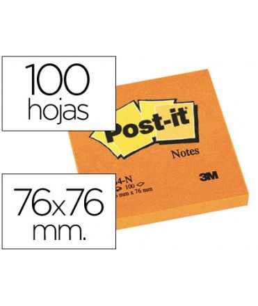 Bloc de notas adhesivas quita y pon post-it 76x76 mm naranja neon con 100 hojas