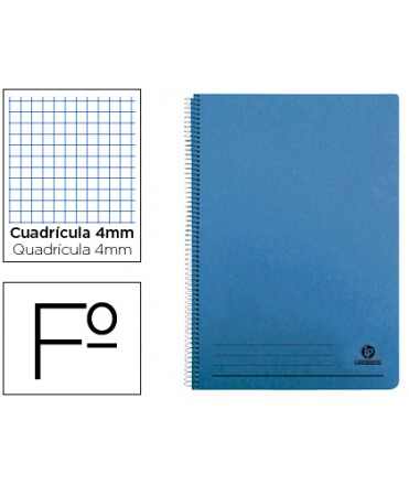 Cuaderno espiral liderpapel folio 100h cuadro 4mm tapa azul con margen 70gr