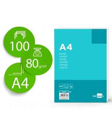 Papel liderpapel din a4 80 gr sin taladros cuadro 4 mm paquete de 100 hojas