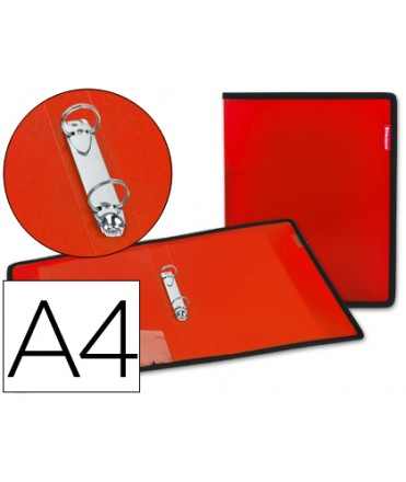 Carpeta liderpapel 2 anillas 25 mm 43030 polipropileno roja con bolsa y tarjetero con ribete negro