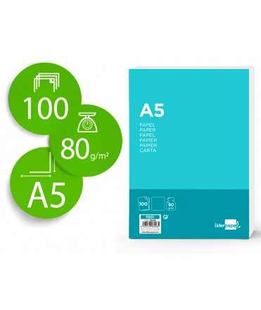 Papel liderpapel din a5 80 gr liso paquete de 100 hojas