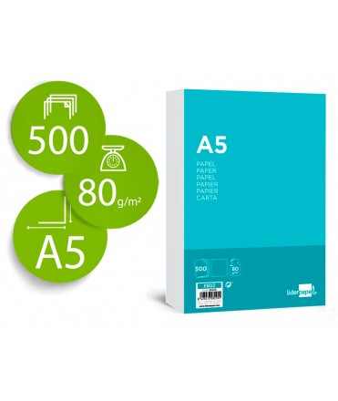Papel liderpapel din a5 80 gr liso paquete de 500 hojas