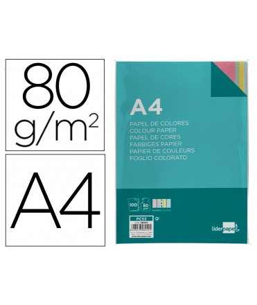 Paper color liderpapel a4 80gr 4 colors assorted pack of 100 sheets