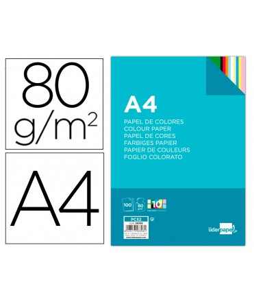 Papel color liderpapel din a4 80gr 10 colores surtidos paquete de 100 hojas