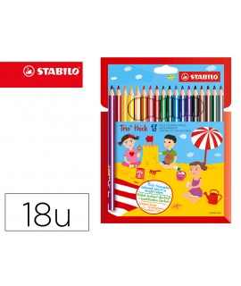 Lapices de colores stabilo trio punta gruesa caja de 18 colores escolar