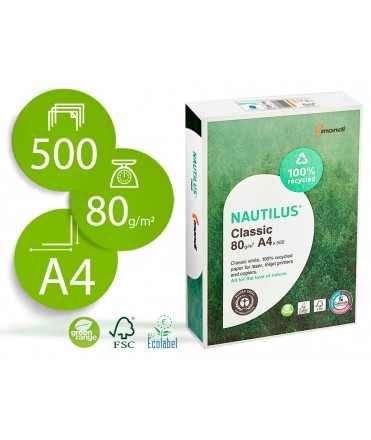 Papel fotocopiadora nautilus classic din a4 80 gramos paquete de 500 hojas 100% reciclado