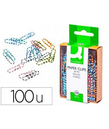 Striped color clips q-connect 28 mm box of 100 units assorted colors