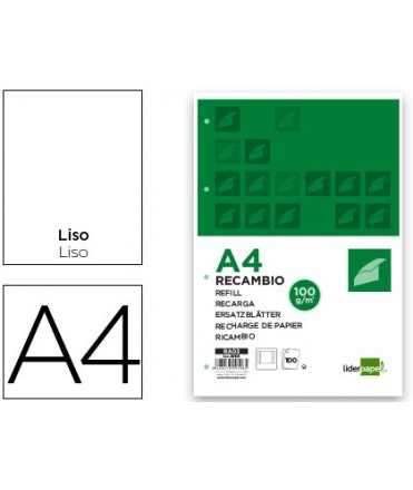 Recambio liderpapel a4 100 hojas 100gr liso 4 taladros doble margen