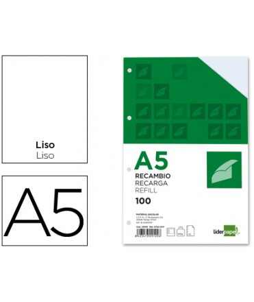 Recambio liderpapel a5 100 h 100gr liso doble margen 6 taladros