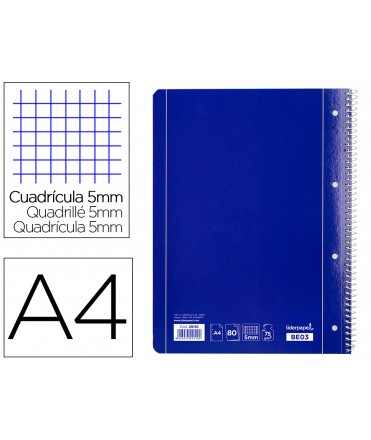 Cuaderno espiral liderpapel a4 micro serie azul tapa blanda 80h 75gr cuadro 5mm con mar gen 4 taladros azul