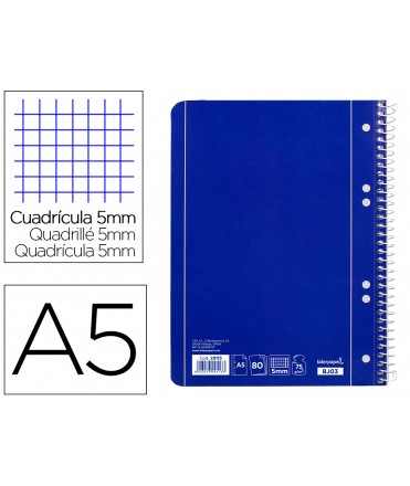 Cuaderno espiral liderpapel a5 micro serie azul tapa blanda 80h 75gr cuadro5mm 6 talad ros azul
