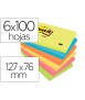 Bloc de notas adhesivas quita y pon post-it 76x127 mm neon pack de 6 blocs surtido
