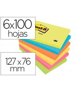Post-it sticky notepad 76x127 mm neon pack of 6 assorted blocks