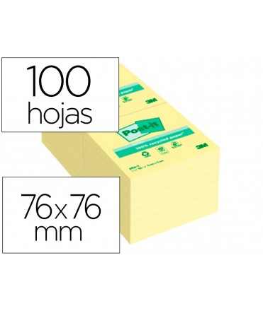 Bloc de notas adhesivas quita y pon post-it 76x76 mm papel reciclado amarillo