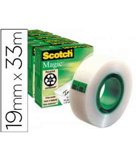 Cinta adhesiva scotch magic invisible 33 mt x 19 mm pack de 6 unidades