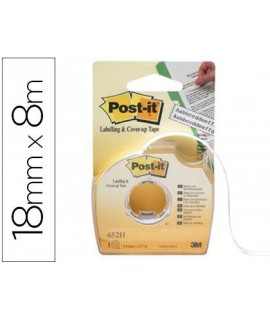 Cinta adhesiva post-it para ocultar y etiquetar 2 lineas 18 mt x 8 mm en portarrollo