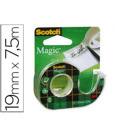 Cinta adhesiva scotch magic invisible 7,5 m x 19 mm en portarrollo