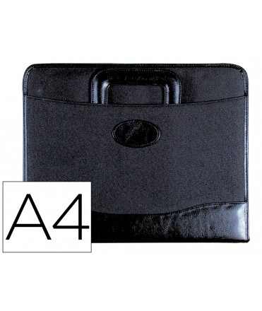 Cartera portadocumentos 35-921 negra 360x285 mm con asa 4 anillas 40 mm cremallera -con departamentos interiores