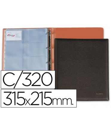 Tarjetero pardo folio 4 anillas similpiel negro para 320 tarjetas 320x275 mm