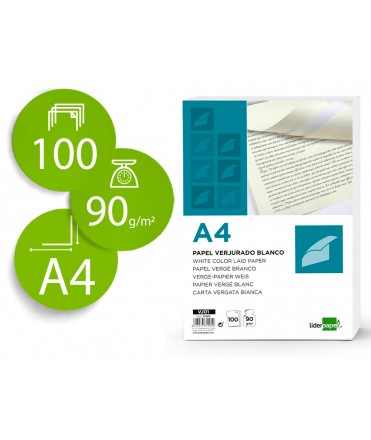 Papel verjurado liderpapel a4 90g/m2 blanco paquete de 100 hojas