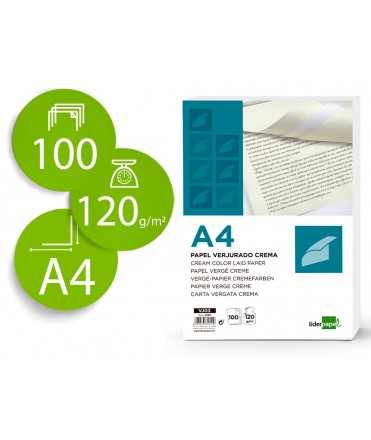 Papel verjurado liderpapel din a4 120g/m2 crema paquete de 100 hojas