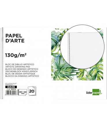 Bloc dibujo liderpapel artistico espiral 460x325mm 20 hojas 130gr/m2 sin recuadro perforado
