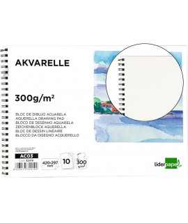 Bloc dibujo liderpapel acuarela espiral 297x420mm 10 hojas 300g/m2 sin recuadro