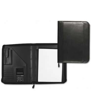 Carpeta portafolios q-connect cremallera sin anillas con calculadora y bolsa para movil color negro 260x355 mm