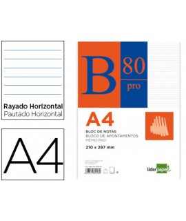 Bloc notas liderpapel horizontal a4 80 hojas 60g/m2 encolado 4 taladros doble margen azul