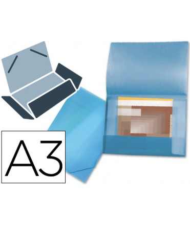 Carpeta liderpapel portadocumentos 44802 solapas polipropileno din a3 azul translucido lomo flexible
