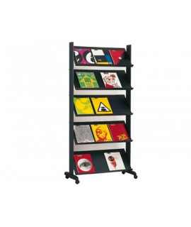 Expositor paperflow de suelo movil metalico con 5 repisas color negro 140x1700x395 mm