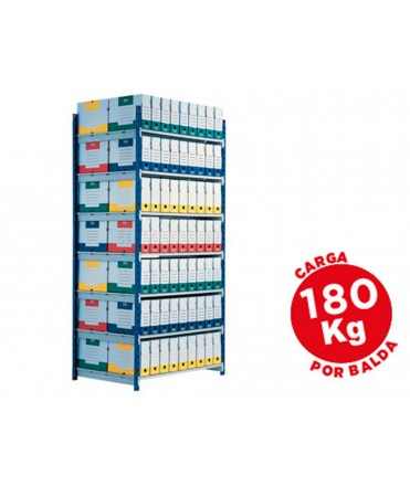 Estanteria paperflow metalica azul 5 estantes guiasmetal ultrarresistentes 180 kgpor estante 200x100x35 cm