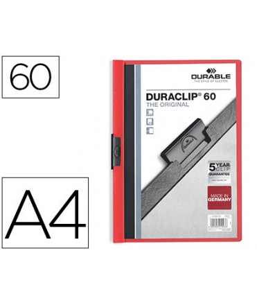 Duraclip dossier folder side clamp red capacity 60 sheets
