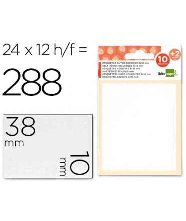 Etiquetas liderpapel sobre de 10 h. + 2 h. obsequio 10x38 mm -21 unidades por hoja