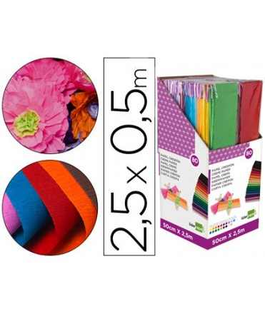 Papel crespon liderpapel 0.50 x 2.50 mt encelofanado expositor de 80 unidades colores surtidos