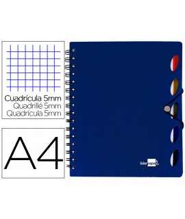 Cuaderno espiral liderpapel a4 micro executive tapa plastico 100h 80 gr cuadro 5mm 5 separadores con gomilla azul