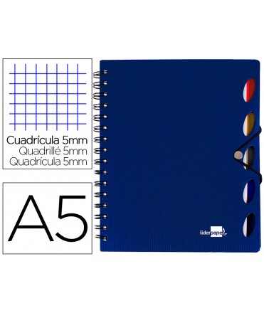Cuaderno espiral liderpapel a5 micro executive tapa plastico 100h 80 gr cuadro 5mm 5 se paradores con gomilla azul