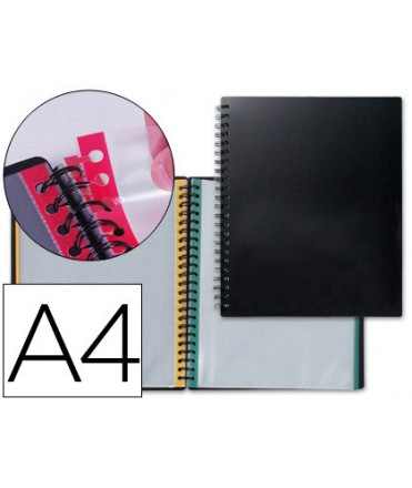 Carpeta liderpapel din a4 con 20 fundas intercambiables bordes de colores color negro