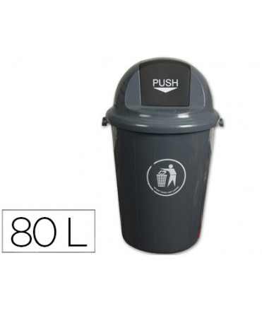Papelera contenedor q-connect plastico con tapadera 80l color gris 450x760 mm
