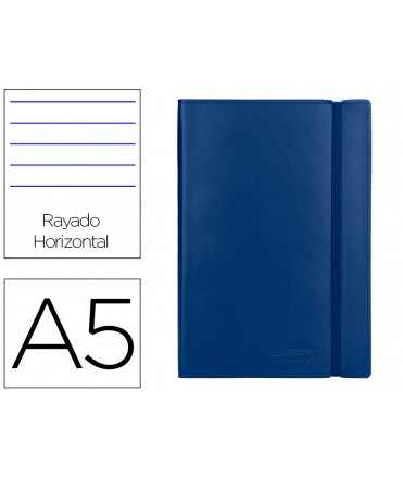 Libreta liderpapel simil piel a5 120 hojas 70g/m2 horizontal sin margen azul