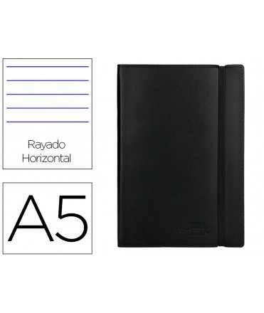 Libreta liderpapel simil piel a5 120 hojas 70g/m2 horizontal sin margen negro