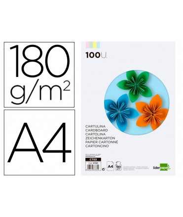 Cardboard liderpapel a4 180g/m2 4 colours assorted pack of 100 sheets