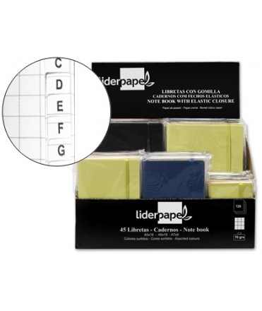 Libreta liderpapel simil piel 120 hojas 70gr cuadro 4mm + indice expositor de 45 unidades colores surtidos