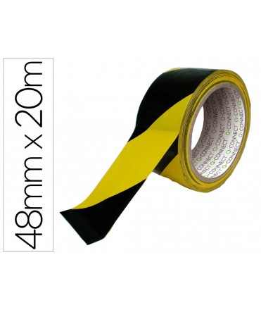 Cinta adhesiva q-connect de seguridad amarilla y negra 20 mt x 48 mm