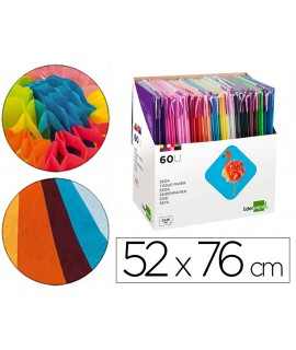 Papel seda liderpapel 52x76cm expositor 60 bolsas de 5 hojas 12 colores surtidos